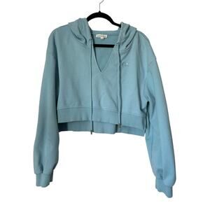 For Love and Lemons Sweatshirt Lg Pastel Blue Harper Long Sleeve Cropped Hoodie